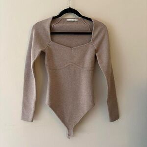 Abercrombie & Fitch Taupe Long Sleeve Bodysuit
